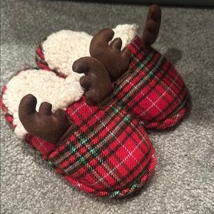 Cozy Plaid Baby Slippers with Antlers